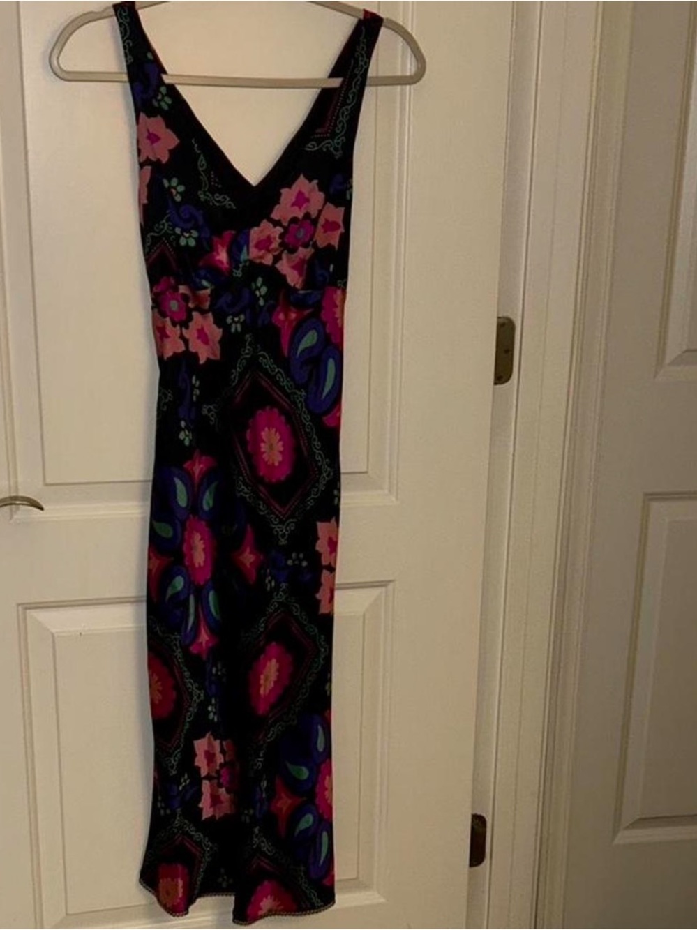 Betsey Johnson Black Midi Slip Dress with Pink & Blue Floral Print